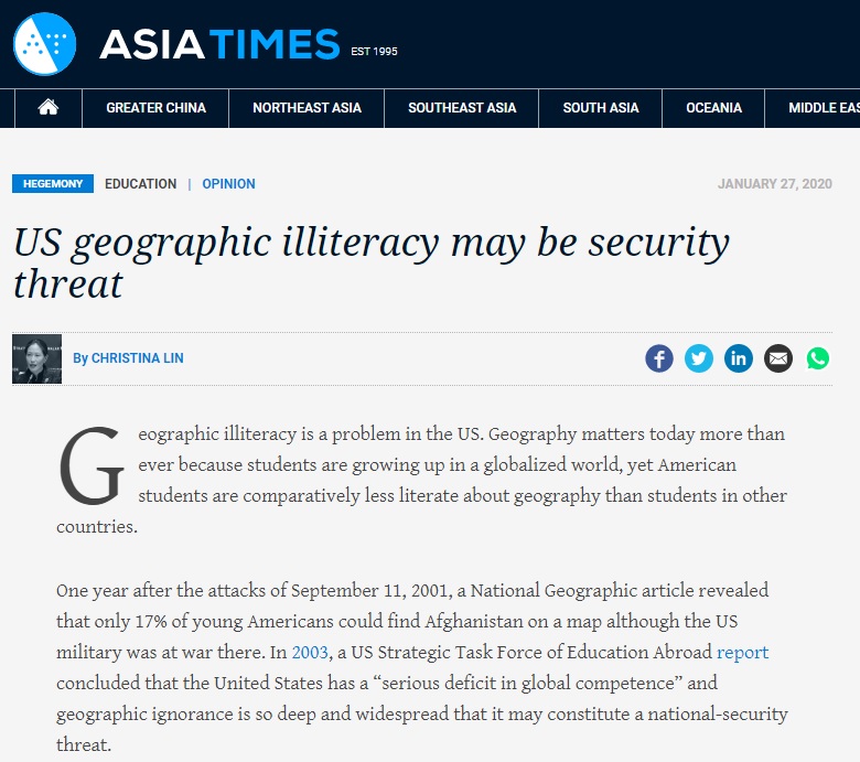 بی سوادی جغرافیایی، تهدید امنیتی برای آمریکا