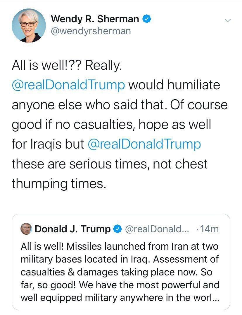 واکنش مقامات آمریکایی به پاسخ موشکی ایران