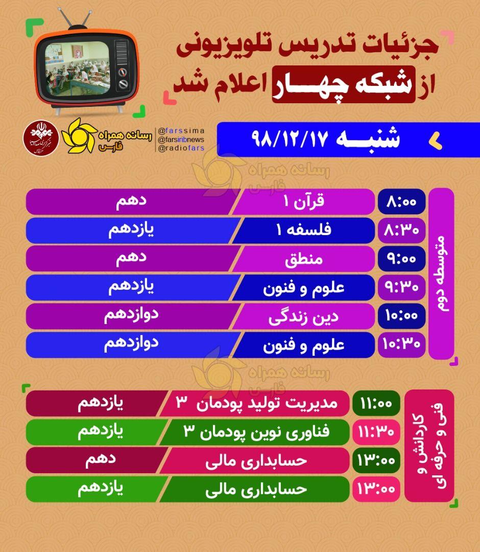 جدول پخش زنده تلویزیونی دروس ۱۷ اسفند جدول پخش زنده تلویزیونی دروس ۱۷ اسفند