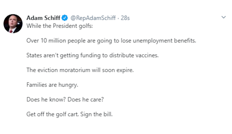 آدام شیف: مردم گرسنه ​اند و ترامپ گلف بازی می‌کند
