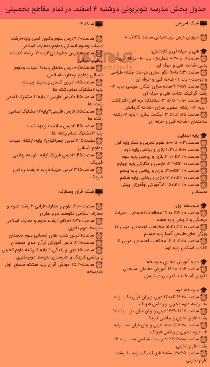 مدرسه تلوزیونی چهارم اسفندماه