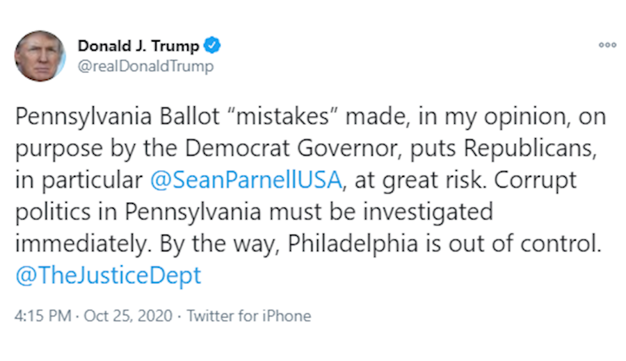 شبهه افکنی ترامپ درباره رای گیری در پنسیلوانیا و فیلادلفیا