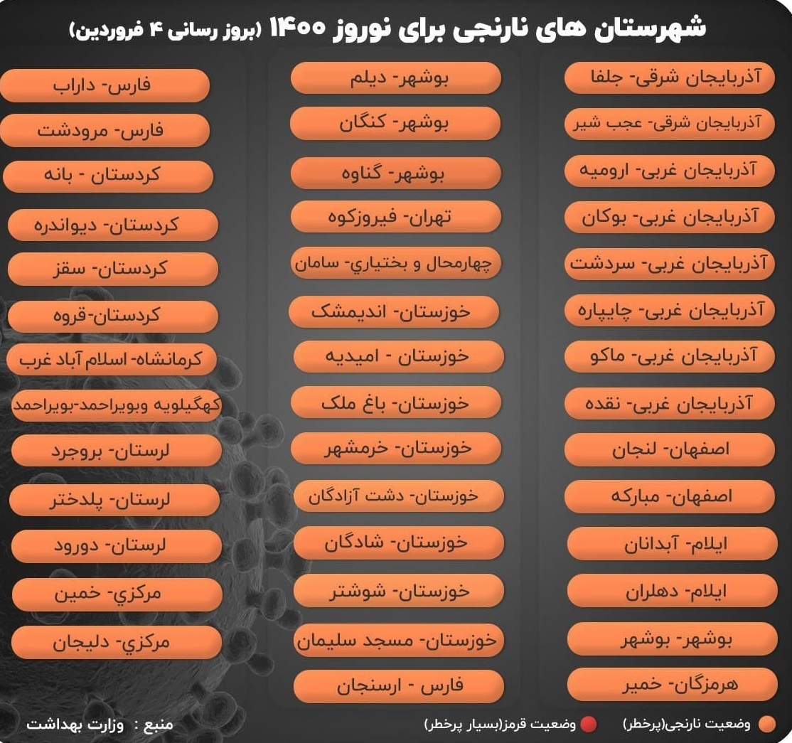 رنگ‌بندی جدید شهرهای کشور اعلام شد