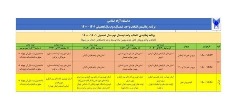 برنامه دانشگاه آزاد برای تسهیل انتخاب واحد