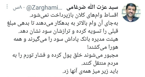 عزت‌الله ضرغامی: اقساط وام‌های کلان بازپرداخت نمی‌شود