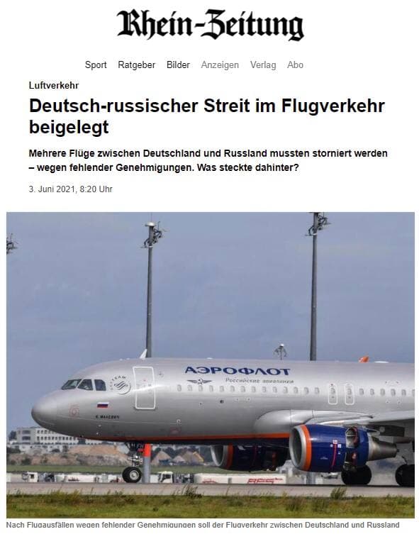 حل مشکل پروازی میان روسیه و آلمان حل مشکل پروازی میان روسیه و آلمان