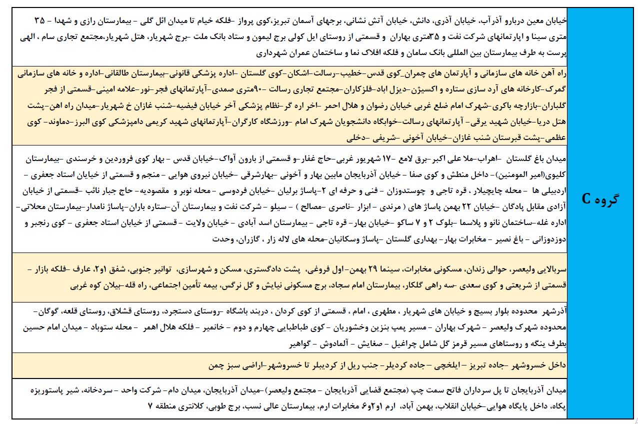 اعلام برنامه خاموشی‌های تبریز، آذرشهر و اسکو