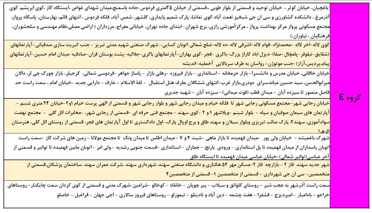 اعلام برنامه خاموشی‌های تبریز، آذرشهر و اسکو
