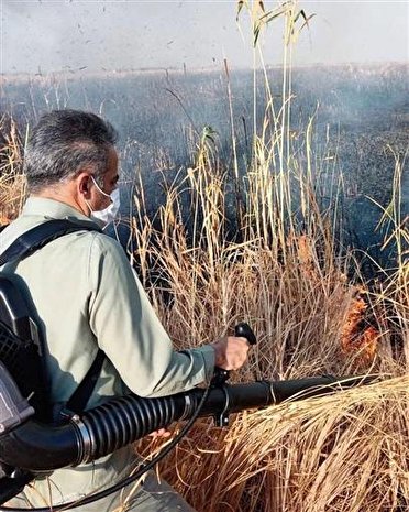 مهار آتش سوزی در پارک ملی دریاچه ارومیه