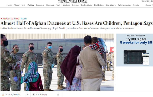 نیمی از افغان‌هایی که به آمریکا آورده شده اند، کودک هستند