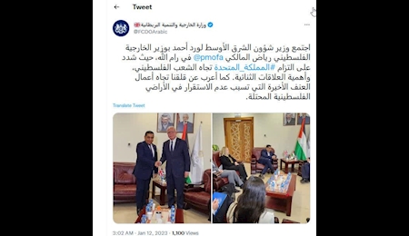 نگرانی وزیر مشاور انگلیس از اقدامات خشونت بار در فلسطین اشغالی