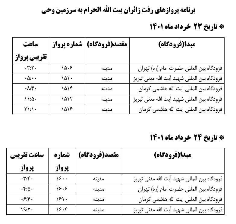 برنامه پروازهای حجاج اعلام شد