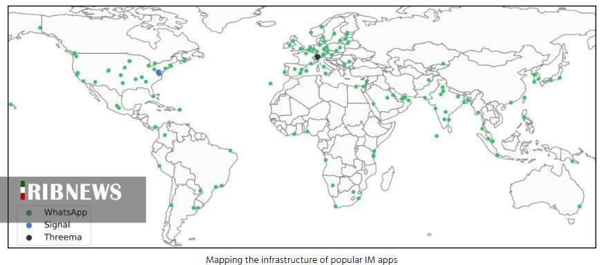 پراکندگی کاربران واتساپ، سیگنال و تریما در نقشه جهانی