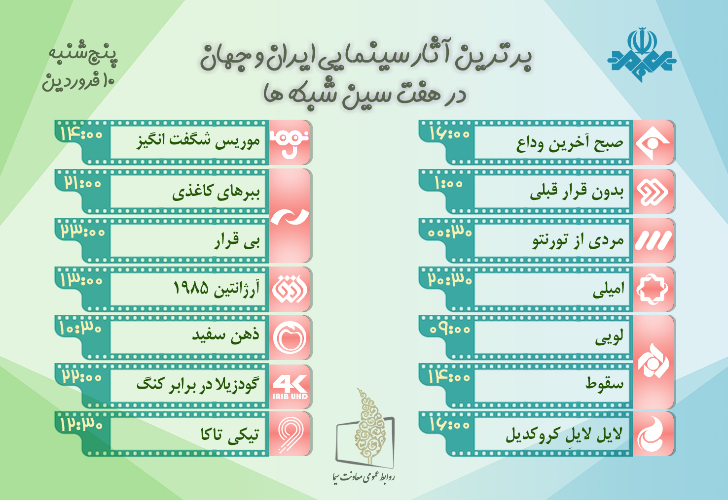 هفت سین سینمایی شبکه‌ها در ۱۰ فروردین