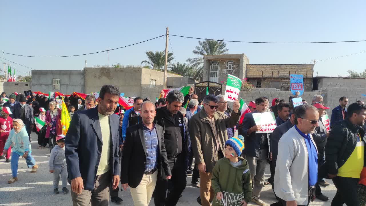 سلام  وقت بخیر  ابراهیم دشتی هستم  تصاویر راهپیمایی ۲۲ بهمن ۱۴۰۱  استان بوشهر _ دهکده قرآنی چارک