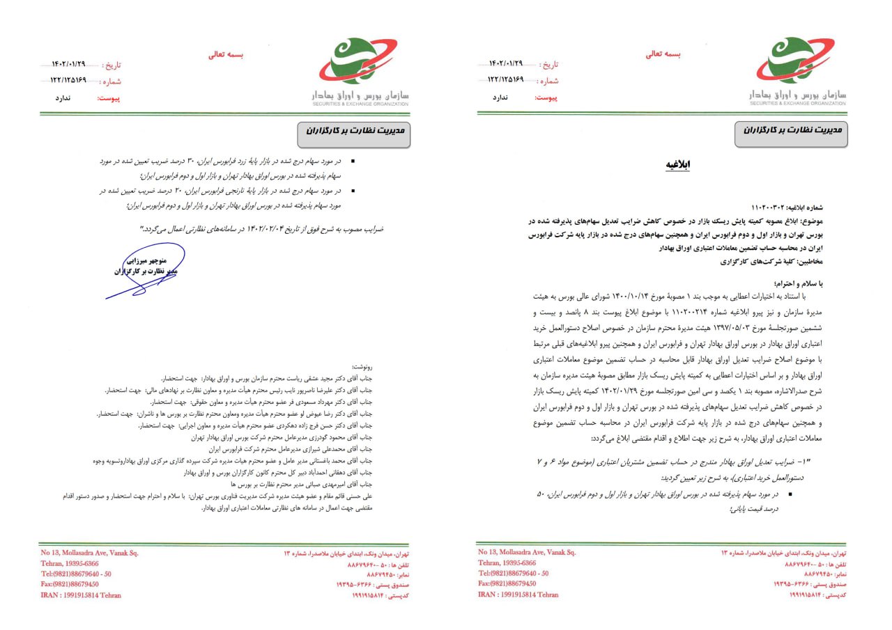 کاهش ضرایب تعدیل موجودی در محاسبه حساب تضمینی عملیات اعتباری