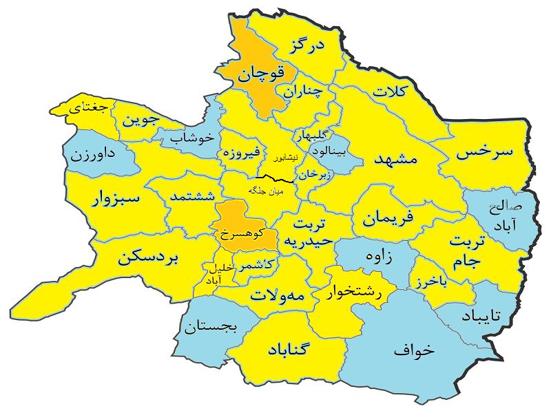 بازگشت رنگ نارنجی به نقشه کرونایی خراسان رضوی
