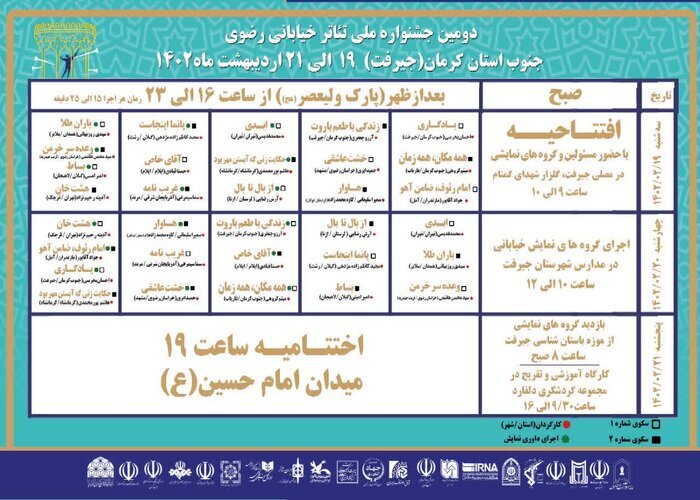 جشنواره ملی تئاتر خیابانی رضوی در جنوب کرمان آغاز شد