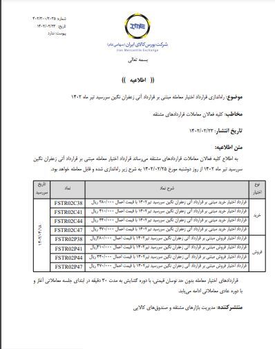راه اندازی قرارداد اختیار معامله قرارداد آتی زعفران نگین راه اندازی قرارداد اختیار معامله قرارداد آتی زعفران نگین