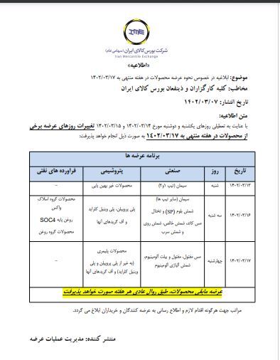 زمانبندی عرضههای بورس کالا اعلام شد زمانبندی عرضههای بورس کالا اعلام شد