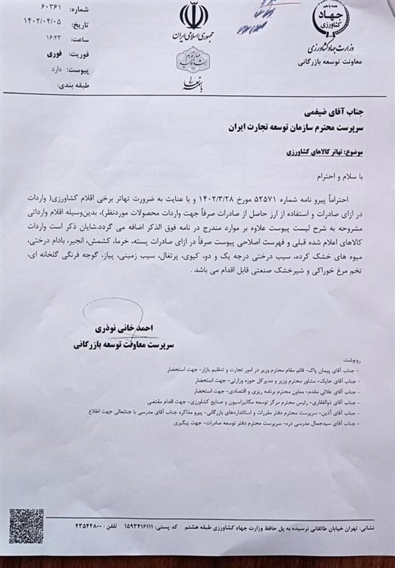 فهرست جدید محصولات کشاورزی مشمول ترخیص کالا از گمرک اعلام شد