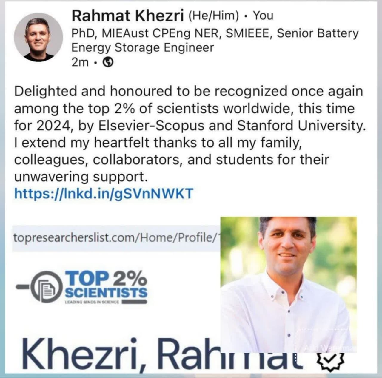 دانشمند اشنویه ای در فهرست دو درصد دانشمندان جهان دانشمند اشنویه ای در فهرست دو درصد دانشمندان جهان