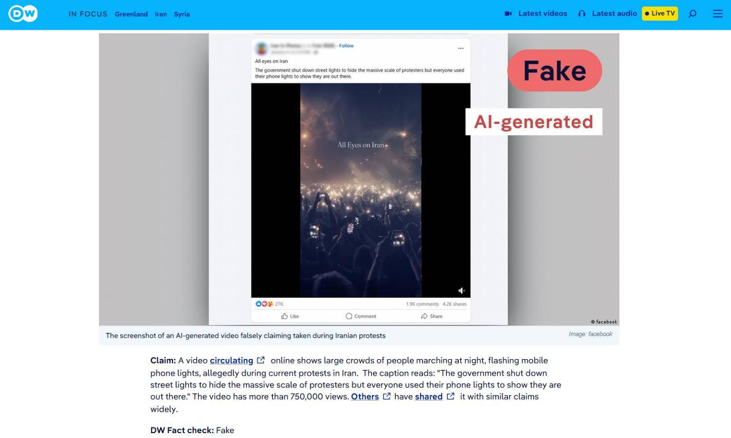 اشاره دویچه وله به محتوای فیک مرتبط با اعتراضات در ایران