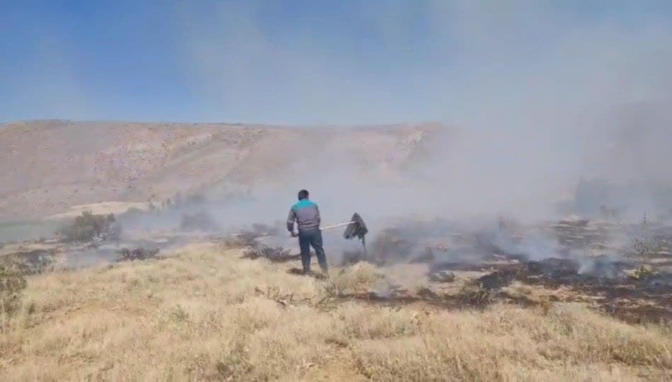 آتش سوزی گسترده در گندمزار‌ها و مراتع روستای یار عزیز تکاب