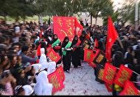 حمل پرچم گنبد امام حسین (ع) در بین مردم ولایتمدار سرفاریاب