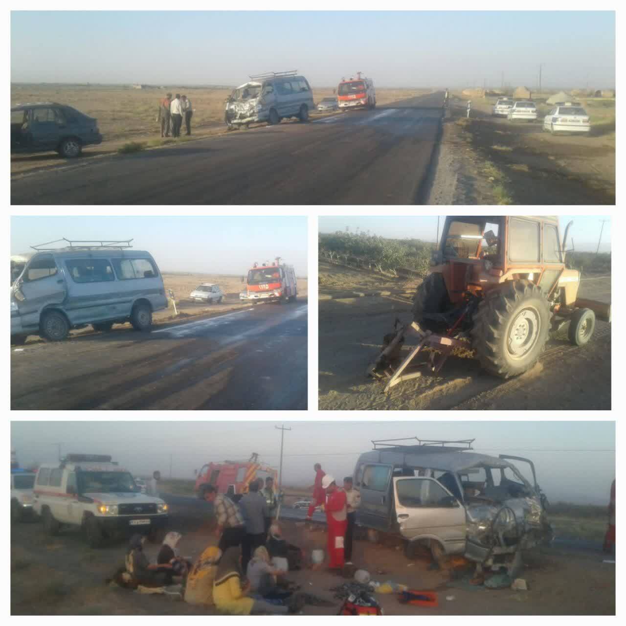 ۱۴ مصدوم در برخورد ون با تراکتور در محور آیسک – دوحصاران