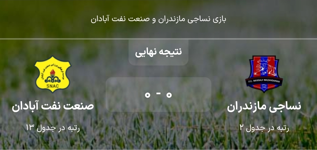 تساوی دیدار تیمهای صنعت نفت آبادان و نساجی مازندران تساوی دیدار تیمهای صنعت نفت آبادان و نساجی مازندران